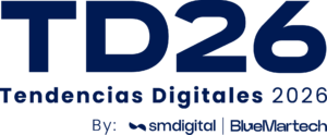 Logo TD26 azul oscuro con by Tendencias Digitales