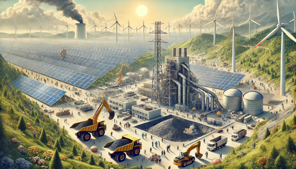 DALL·E 2025 01 31 12.25.15 Una imagen realista y sencilla que represente el papel de America Latina y Africa en la transicion energetica global. Se muestra una mina de litio y c El Ciclo de los Mercados Emergentes - Macrotendencia