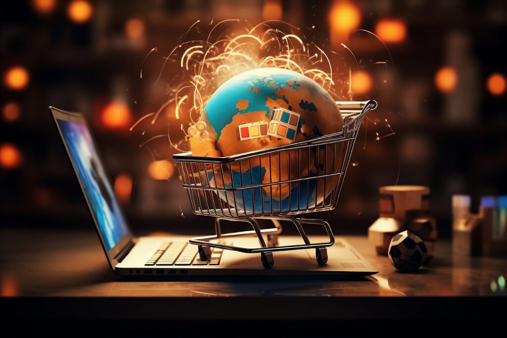 fun happy global internet online shopping exploring ecommerce marketplaces buying selling ai Cómo vender en marketplaces internacionales en 10 pasos